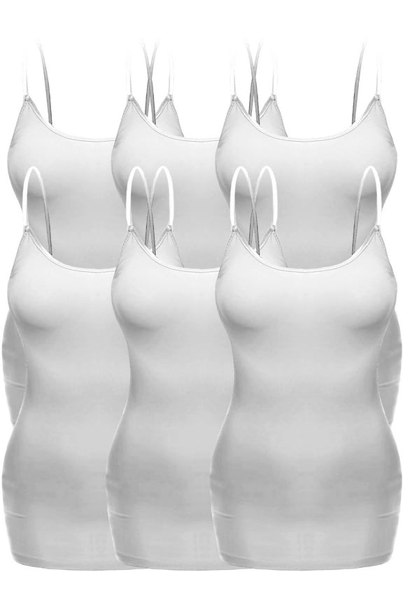 Women's Plus Size Casual Long Camisole Top with Adjustable Strap 6 Pack, White, 2XL