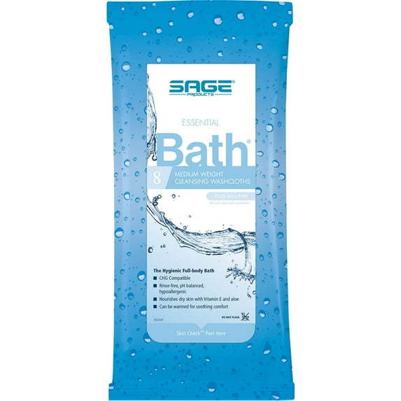 Essential Bath Medium Weight Bath Wipe or Washcloth 8 x 8" 7803, 8 Wipes