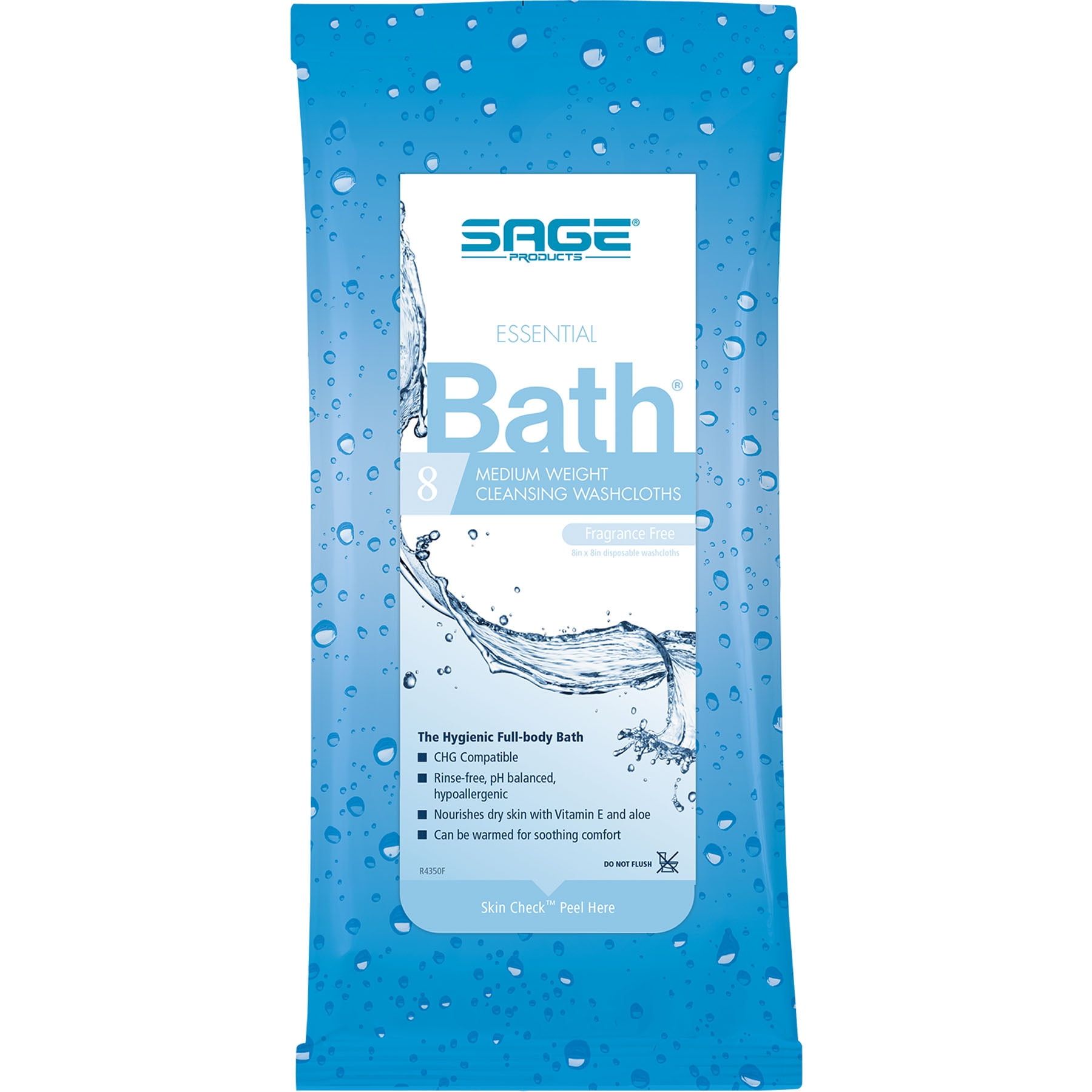 Sage Essential Bath Medium Weight, 8x8" Disposable Full Body Cleansing ...