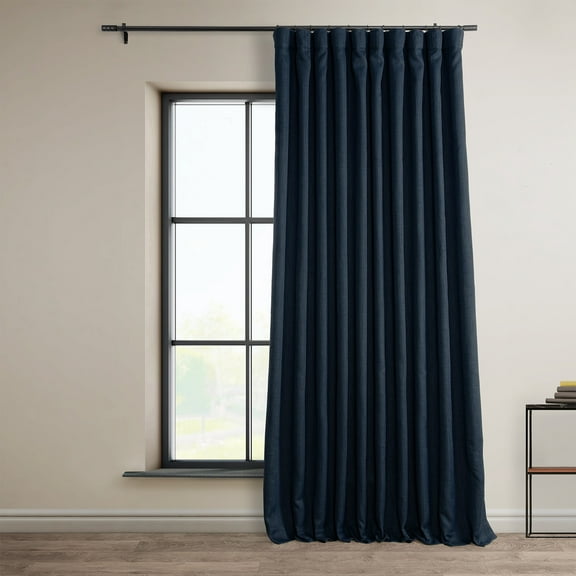 Essential Black Faux Linen Extra Wide Room Darkening Curtain (1 Panel), Essential Black, 100W X 84L