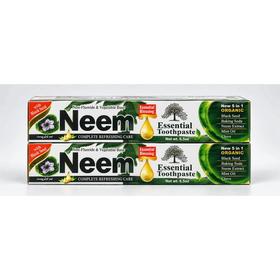 Essential Blessing Neem Non-Fluoride & Vegetable Base Toothpaste, Black Seed, Baking Soda, Neem Extract, Mint Oil, Clove, 6.5oz