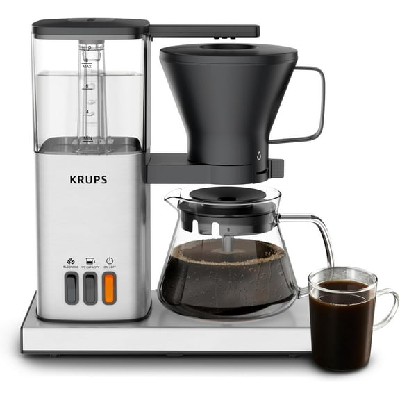 Essential Brewer 8 Cup Drip Coffee Maker Machine, SCA-Certified, Blooming Technology, Barista-Quality, Pour Over Coffee Machine, Easy to Clean, Stainless Steel Design, Silver