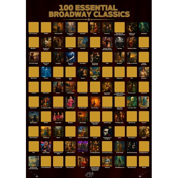 Essential Broadway Classics Poster, Musical Theater Bucket List Wall Art, Unframed Paper Poster 8x10in