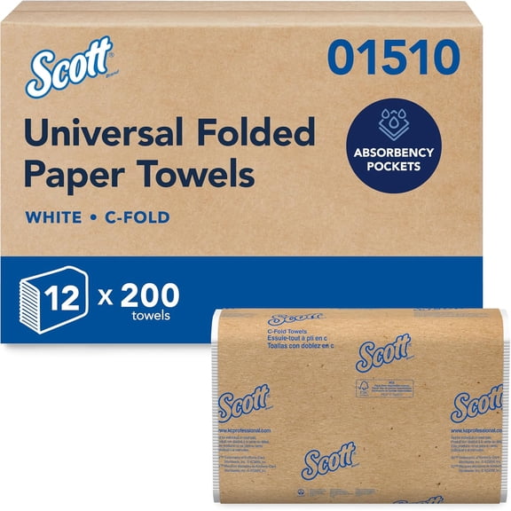 Essential C-Fold Folded Paper Towels, Bulk (01510), Fast-Drying Absorbency Pockets, 13.15"x10.125" Towel, White (200 Sheets/Pack, 12 Packs/Case, 2,400 Sheet Total)