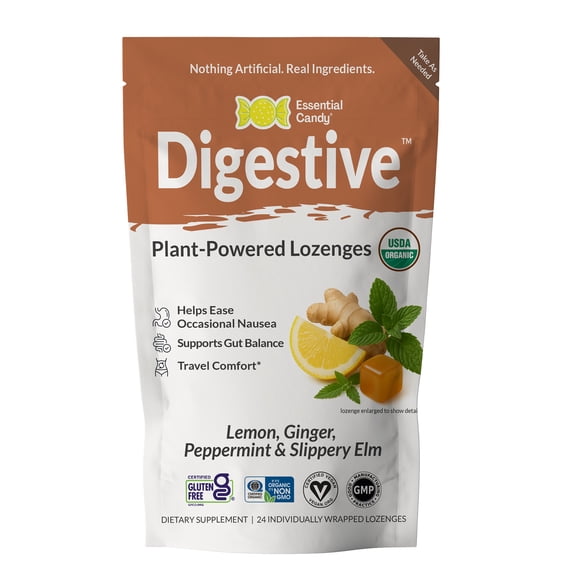 Essential Candy Digestive Blend Botanical Lozenge with Organic Lemon, Ginger, Peppermint & Slippery Elm 3oz