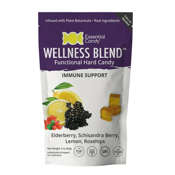 Essential Candy Organic Wellness Botanical Lozenges with Elderberry, Lemon, Schisandra & Rosehips | 3 oz Bag