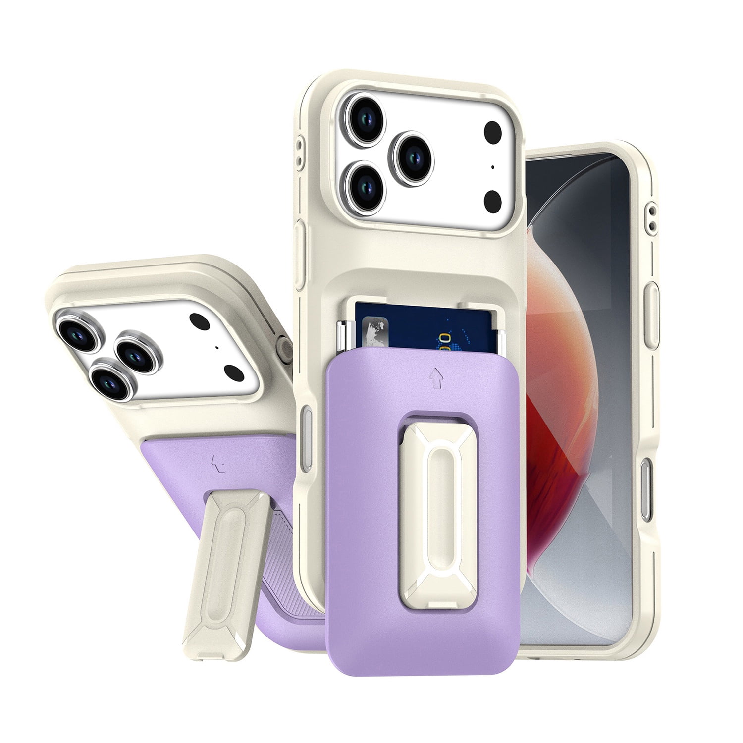 Essential Card Holder Case for iPhone 17 Pro Max - White & Purple