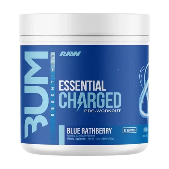Raw Nutrition Pre-Workout Powder, Essential CHARGED (Blue Rathberry) - Supports Focus, Mood, & Performance - Caffeine, Alpha-GPC, L-Citrulline, Beta Alanine (25 Servings)