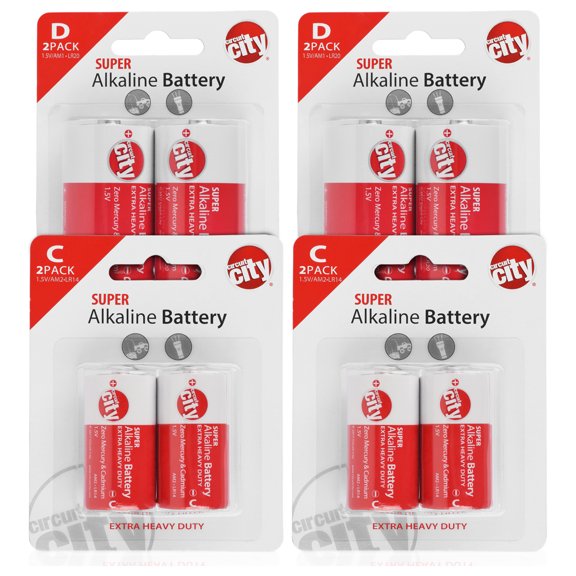 Essential Circuit City 4 C-Cell & 4 D-Cell High Performance Alkaline Batteries (8 Total)