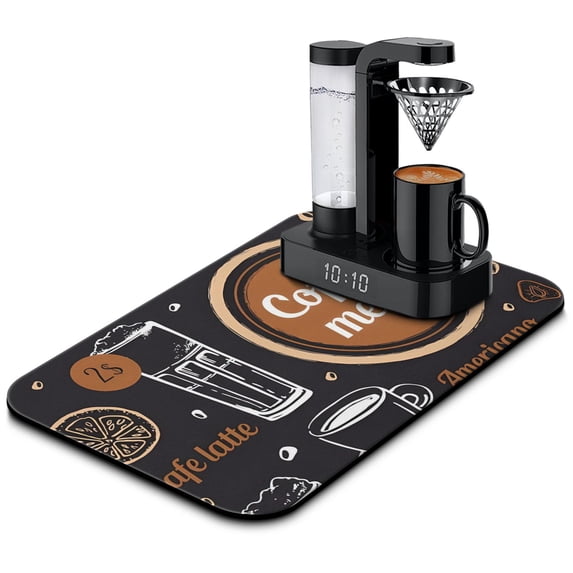 Essential Coffee Bar Accessory 19.5x12in Anti-Slip Silicone Mat - Super Absorbent, Decorative Coffee Drying Mat for Countertops, Espresso Machines