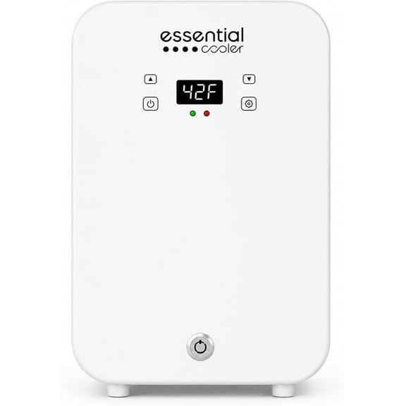 Essential Cooler Classic Compact Portable Mini Fridge - Touch Temperature Control, Removable Shelves, Lockable Smoked Glass Door for Skincare, Cosmetics, Peptides, Supplements & More