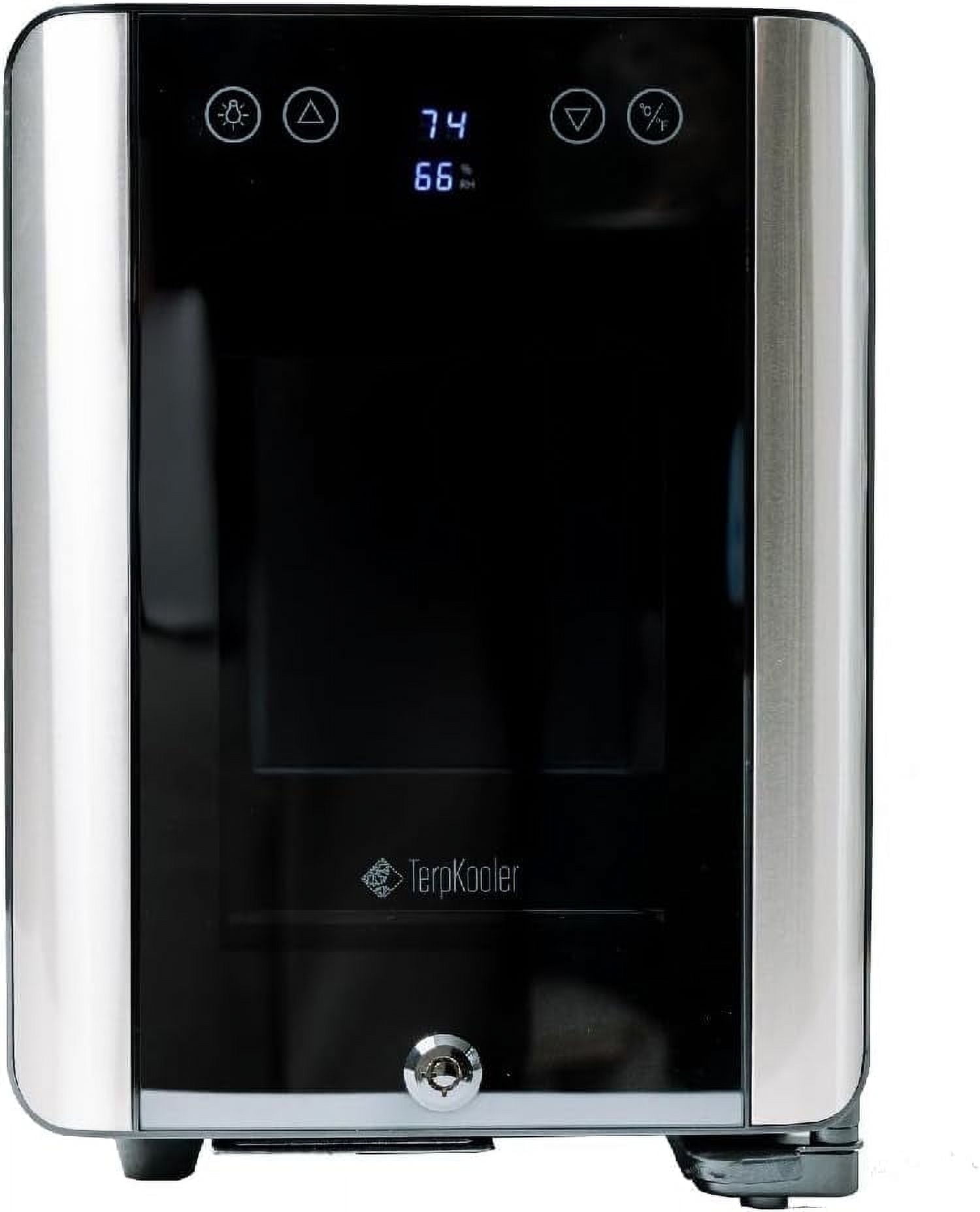 Open Box Essential Cooler - Mini Fridge with Temp & Humidity Control, 3 USB Ports, Smoked Glass Shelves, Lockable UV Glass Door for Cosmetics, Skin Care, Medicine, Herbs, and More
