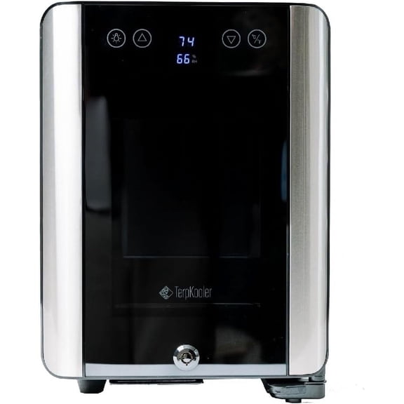 Open Box Essential Cooler - Mini Fridge with Temp & Humidity Control, 3 USB Ports, Smoked Glass Shelves, Lockable UV Glass Door for Cosmetics, Skin Care, Medicine, Herbs, and More