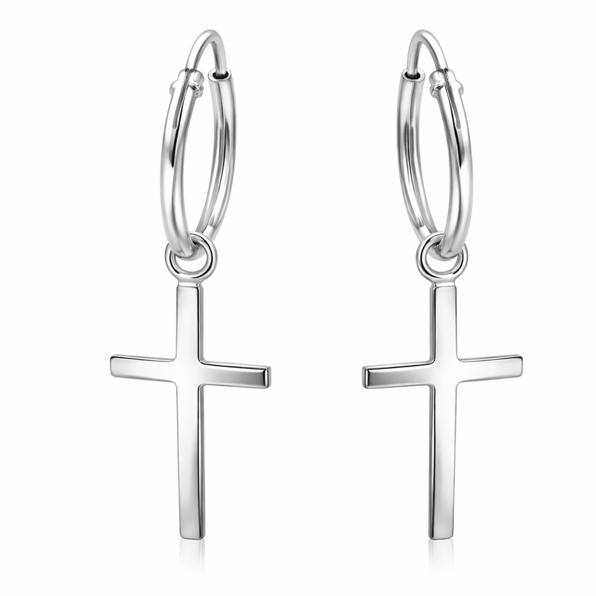 KJ's Essential .925 Sterling Silver Cross Mini Hoop Earrings