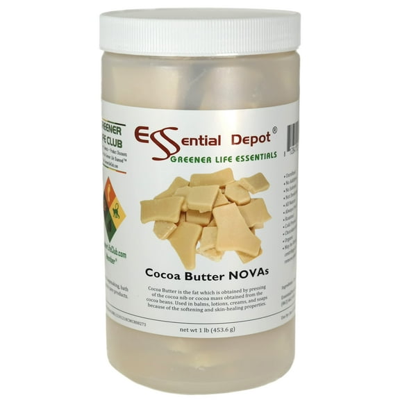Essential Depot COCOA BUTTER CHIPS & CHUNKS - Unrefined - Organic - 1 lb - NO: Additives, Preservatives, Colorants, or Deodorizers - Unrefined - Safety Sealed HDPE Container with Screw Top Lid