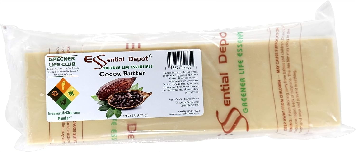 Essential Depot Cocoa Butter - Raw - Unrefined - 100% Pure - Natural Cocoa Scent - 2 lbs - Used in Creams, Lotion Bars and Sticks, Lip Balms, Body Butters and many other skin care products