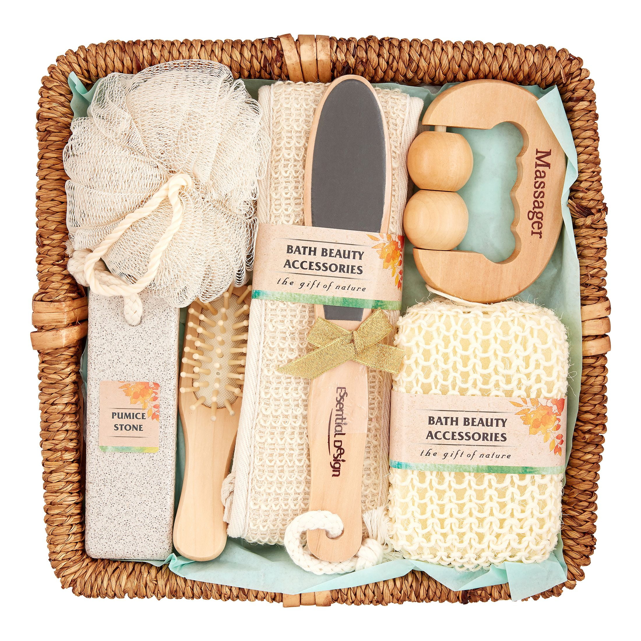 Essential Design Bath & Spa Gift Set in Rattan Basket, 8 pieces