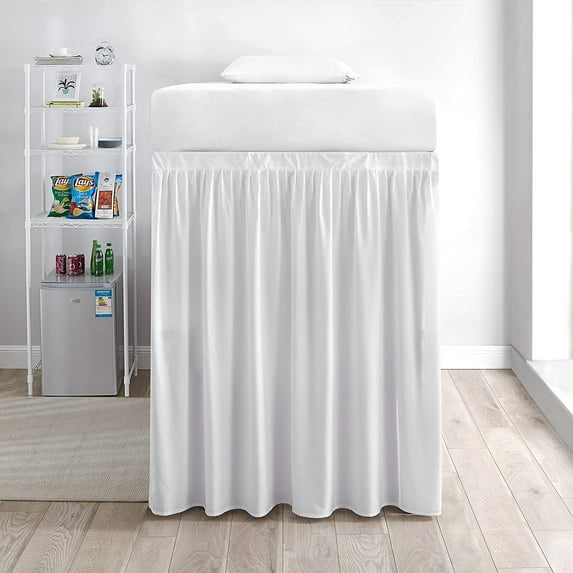 Essential Dorm Bed Skirt, Ruffled Dorm Size Bed Skirt - 100% Cotton Blend Fabric Dorm Bed Skirt White - Dorm Bed Skirt Twin XL Size College Dorm Bed Skirt 36" Drop -White