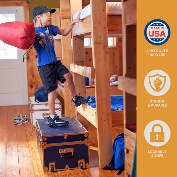 Essential Dorm Trunk with Wheels and Organizer, College Storage Chest, Lockable Footlocker for Small Spaces, Pink