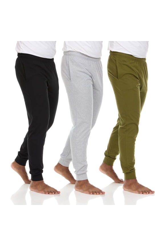 3 Pack: Men's 100% Cotton Jogger Active Lounge Sweatpants with Pockets