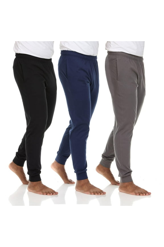 3 Pack: Men's 100% Cotton Jogger Active Lounge Sweatpants with Pockets