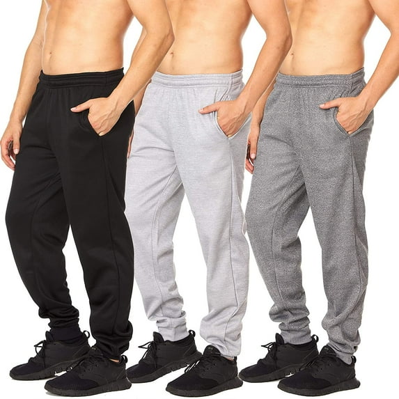 Essential Elements 3 Pack: Men's Tech Fleece Active Performance Athletic Lounge Casual Jogger Sweatpants with Pockets Medium, Set A