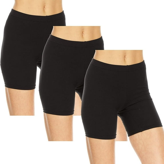 Essential Elements 3 Pack: Woman's Cotton Stretch Bike Slip Yoga Exercise Undergarment Boxer Boy Shorts XS-3XL X-Small, Black