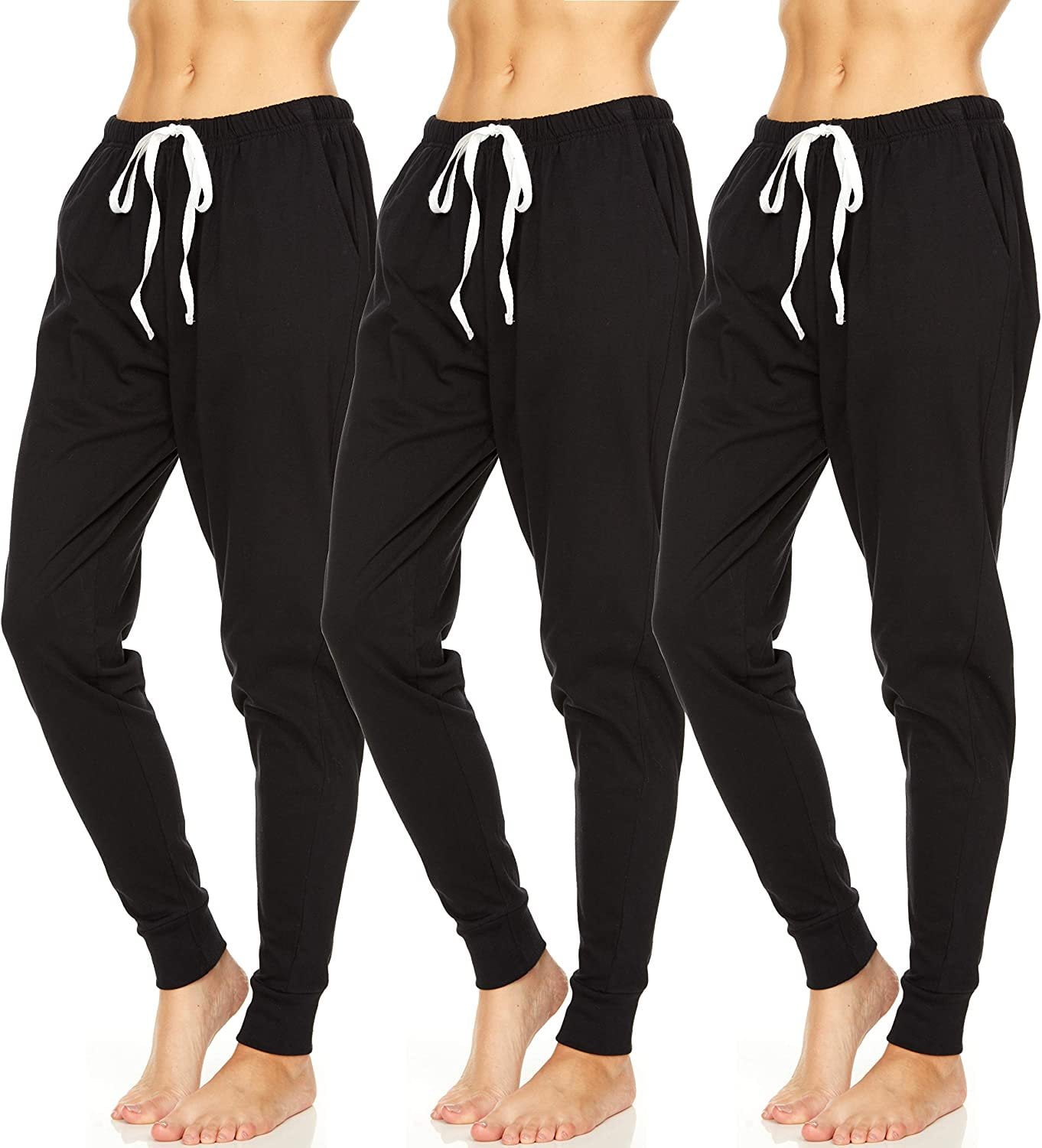 Essential Elements Women's Cotton Jersey Lounge Pajama Jogger Pants, 3 ...