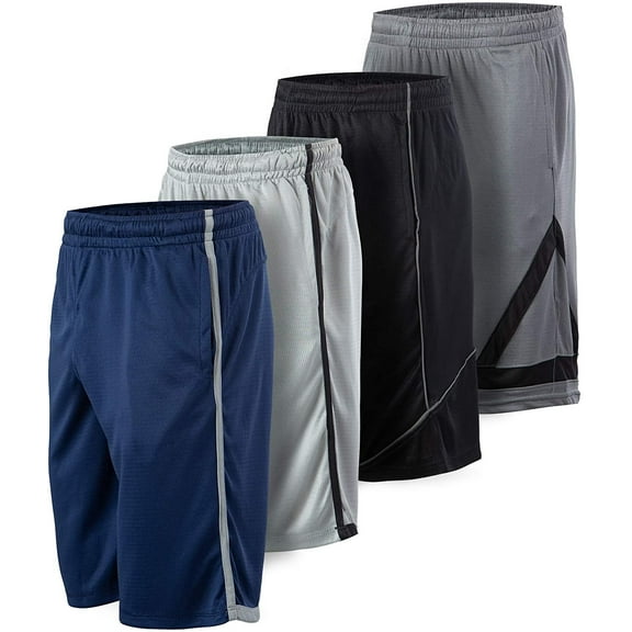 Essential Elements 4 Pack: Men's Active Performance Athletic Basketball Workout Gym Knit Shorts with Pockets Large, Set B