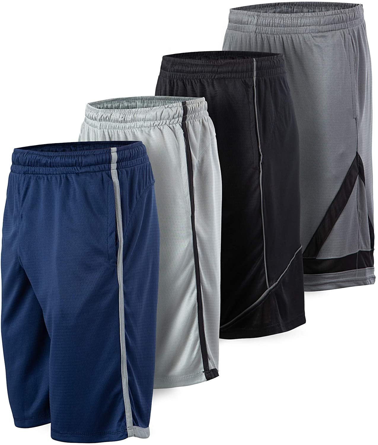 Essential Elements 4 Pack: Men's Active Performance Athletic Basketball Workout Gym Knit Shorts with Pockets XX-Large, Set B