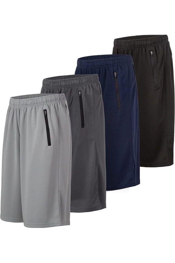 4 Pack: Men's Active Performance Athletic Sports Workout Gym Casual Knit Basketball Shorts with Pockets Set E, XX-Large, xx_l
