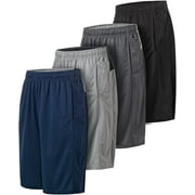 Essential Elements 4 Pack: Men's Active Performance Athletic Sports Workout Gym Casual Knit Basketball Shorts with Pockets Set F, Small