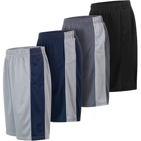 Essential Elements 4 Pack: Men's Active Performance Athletic Sports Workout Gym Casual Knit Basketball Shorts with Pockets Set G, XX-Large