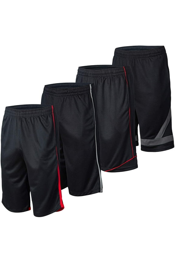 4 Pack: Men's Active Performance Athletic Workout Sports Gym Mesh Basketball Shorts with Pockets