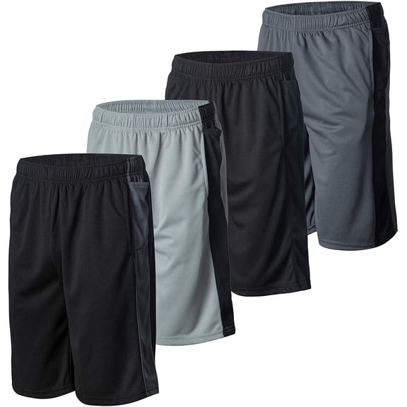 Essential Elements 4 Pack: Men's Active Performance Athletic Workout Sports Gym Mesh Basketball Shorts with Pockets