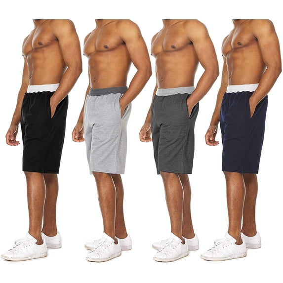Essential Elements 4 Pack: Men's Brushed French Terry Casual Jersey Athletic Lounge Sleep Drawstring Shorts with Pockets Small, Set A