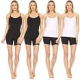thumbnail image 1 of Essential Elements 4 Pack: Women's Cotton Spandex Spaghetti Strap Sleeveless Long Strappy Basic Layering Camisole XS-3XL Large, Black/White, 1 of 5