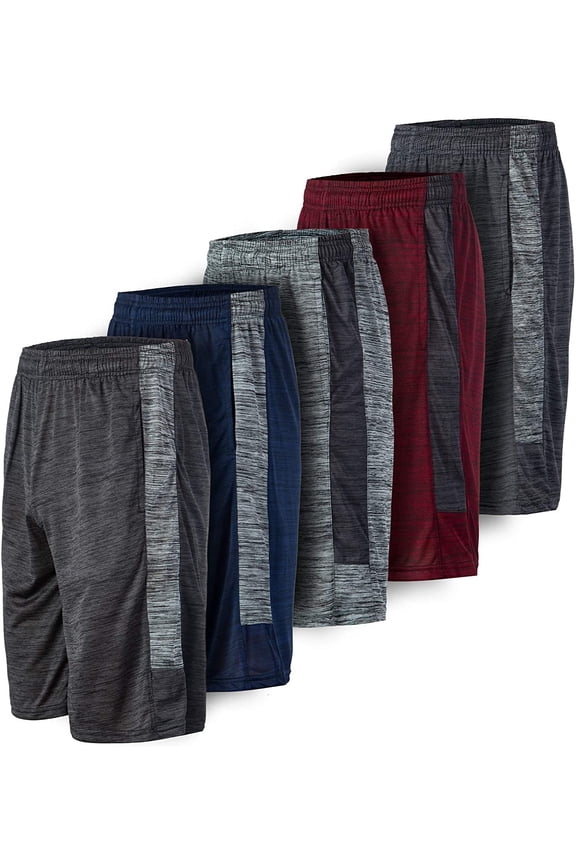 5 Pack: Boys Youth Athletic Active Performance Sports Workout Basketball Lightweight Gym Shorts 8, Set A