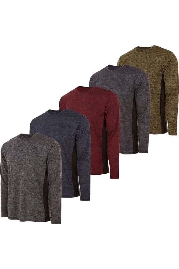 Boys Active Shirt - Quick-Dry Athletic Workout Training Stretch Crew Neck Long Sleeve Top 5 Pack