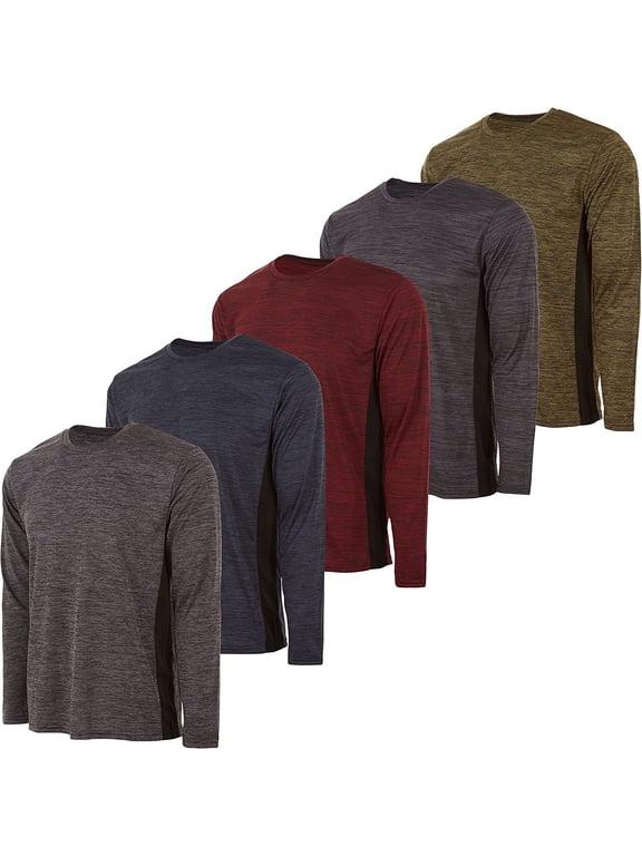 Boys Active Shirt - Quick-Dry Athletic Workout Training Stretch Crew Neck Long Sleeve Top 5 Pack