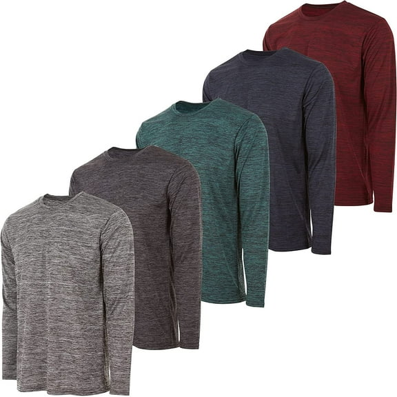 Essential Elements Boys Active Shirt - Quick-Dry Athletic Workout Training Stretch Crew Neck Long Sleeve Top 5 Pack