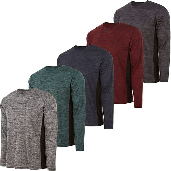 Essential Elements Boys Active Shirt - Quick-Dry Athletic Workout Training Stretch Crew Neck Long Sleeve Top 5 Pack
