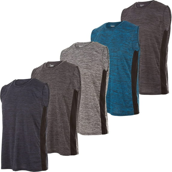 Essential Elements Boys Active Shirt - Quick-Dry Athletic Workout Training Stretch Crew Neck Muscle Tank Top 5 Pack
