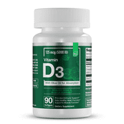 Essential elements Vitamin D3 5000 IU - Softgels with Olive Oil - Bone, Muscle, Immune Support - 90 Count