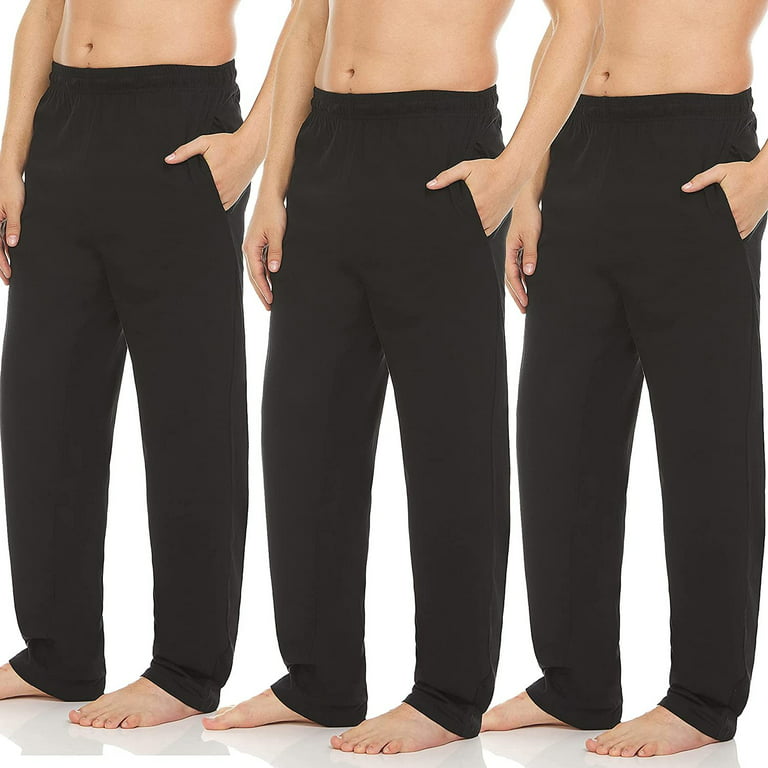 Essential Elements Mens 100% Cotton Jersey Lounge Casual Sleep Bottoms Pj  Pants 3 Pack Black 