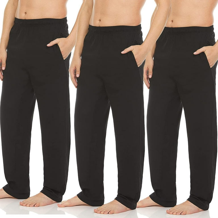 Essential Elements Mens 100% Cotton Jersey Lounge Casual Sleep Bottoms Pj Pants 3 Pack Black