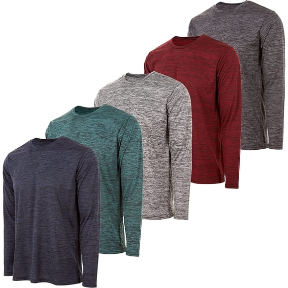 Essential Elements Mens Active T-Shirt - Quick-Dry Athletic Workout Training Crew Neck Long Sleeve Top 5 Pack