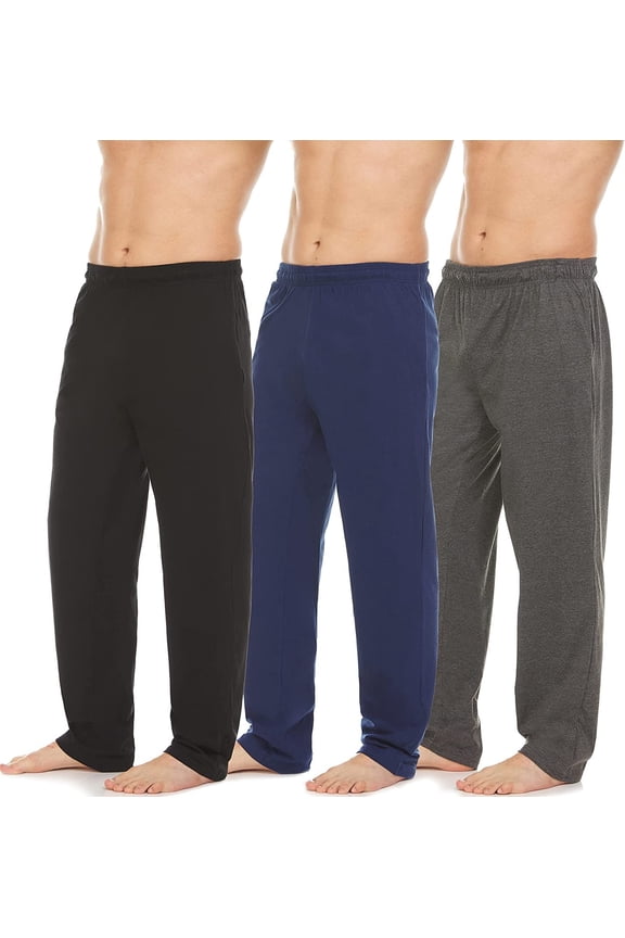 Pajama Pants for Men - 3 Pack Pajama Bottoms - 100% Cotton Lounge Pants, Comfortable PJ Pants Medium, Set D