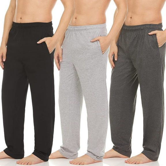Essential Elements Pajama Pants for Men - 3 Pack Pajama Bottoms - 100% Cotton Lounge Pants, Comfortable PJ Pants
