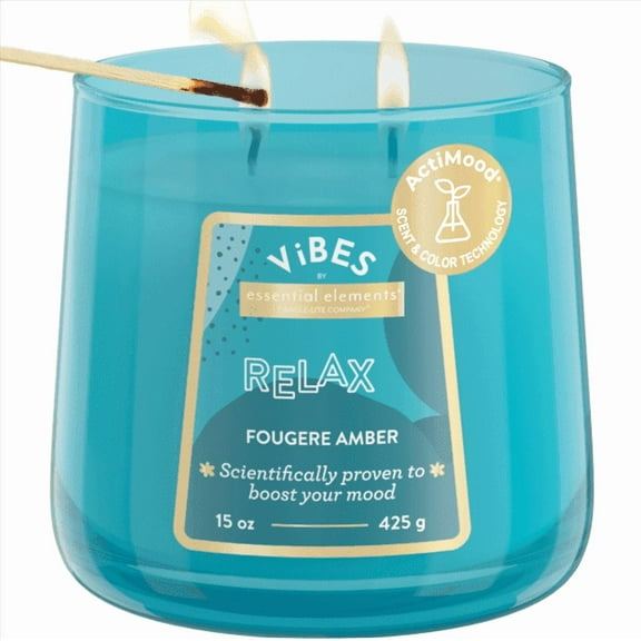 Candle-Lite ViBES Fougere Amber Mood-Enhancing Scented Candles, 15 oz Jar, Aromatherapy, Proudly Poured in the USA, 2-Wick, 86 Hours Burn Time, Perfect Relaxation Gift